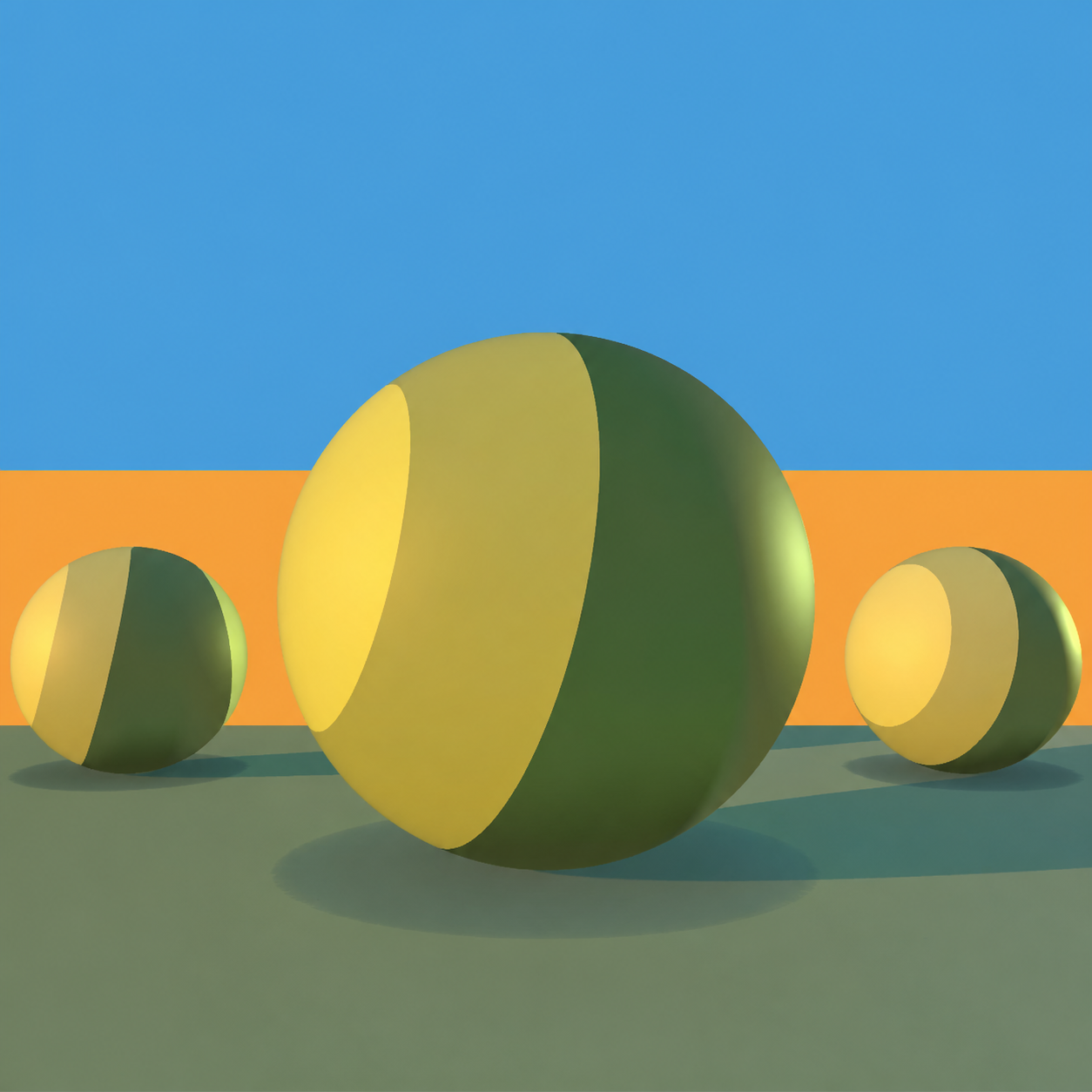 Three-tone Toon Shading on olive spheres